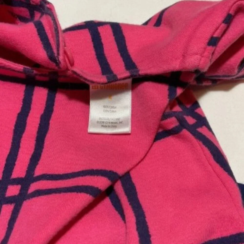Gymboree Girls 4 Blue Pink Plaid Cotton Short Sleeve Drop Waist Button Dress